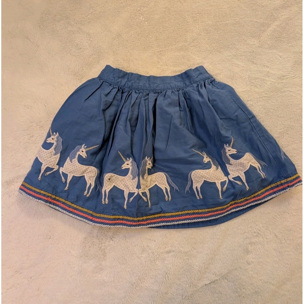 Mini Boden Blue Cotton Twirly Skirt Unicorns Sz 7-8Y 128cm Embroidered Applique